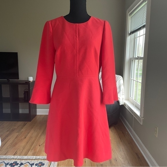 J Crew Red Orange Bell Sleeve Dress size 4 - Picture 2 of 10